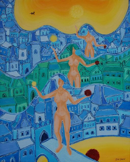 Cat in the Sky of Prague, 2009, 40x50 cm